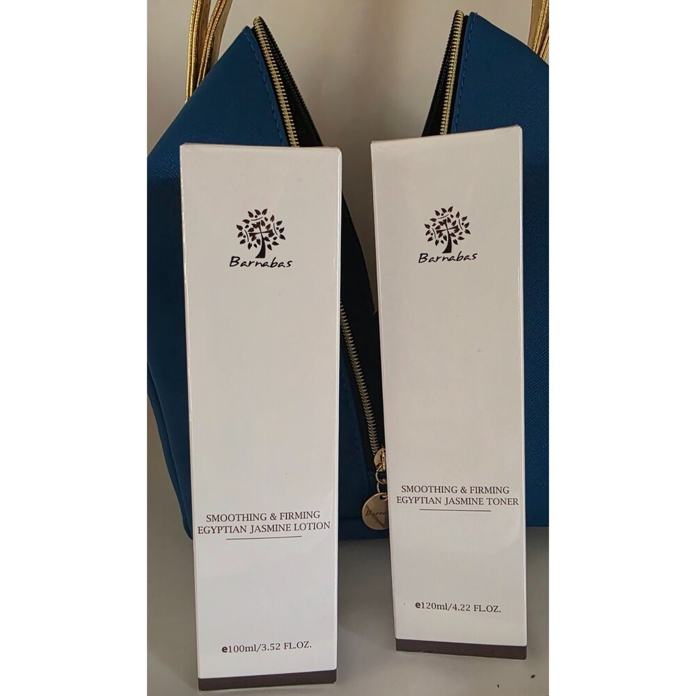 Barnabas Beauty Duo- Egyptian Jasmine Toner & Lotion with Blue & Gold Travel Bag